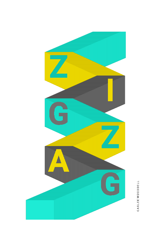A screenshot of student Carlee Wooddell's poster that interprets the word zigzag using letters that bounce left and right
