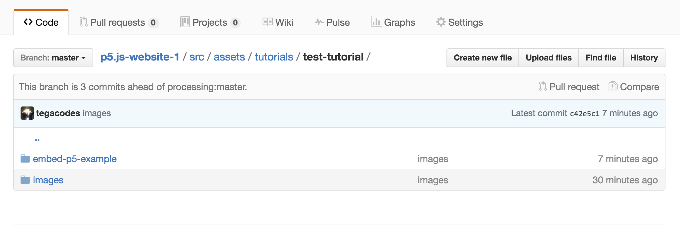 Screenshot of a GitHub page showing an example file path for tutorial photos.