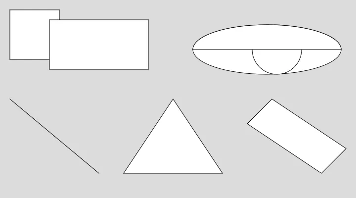 A few basic shapes drawn in white and black over a grey background