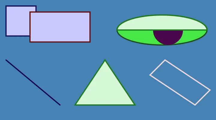 A few basic shapes drawn in different colors over a blue background