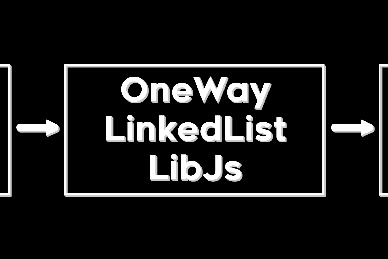 A logo displaying a linked list with the name "OneWayLinkedListLibJs" displayed in the center of the one of the nodes