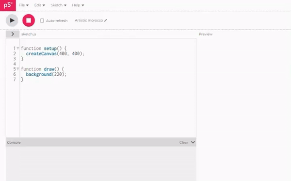 The process of uploading a file in p5.js web editor. On the top left corner of the p5.js Web Editor, the plus sign is clicked then the option “Create file”, a small window opens where you input the name of your file and click Add file.