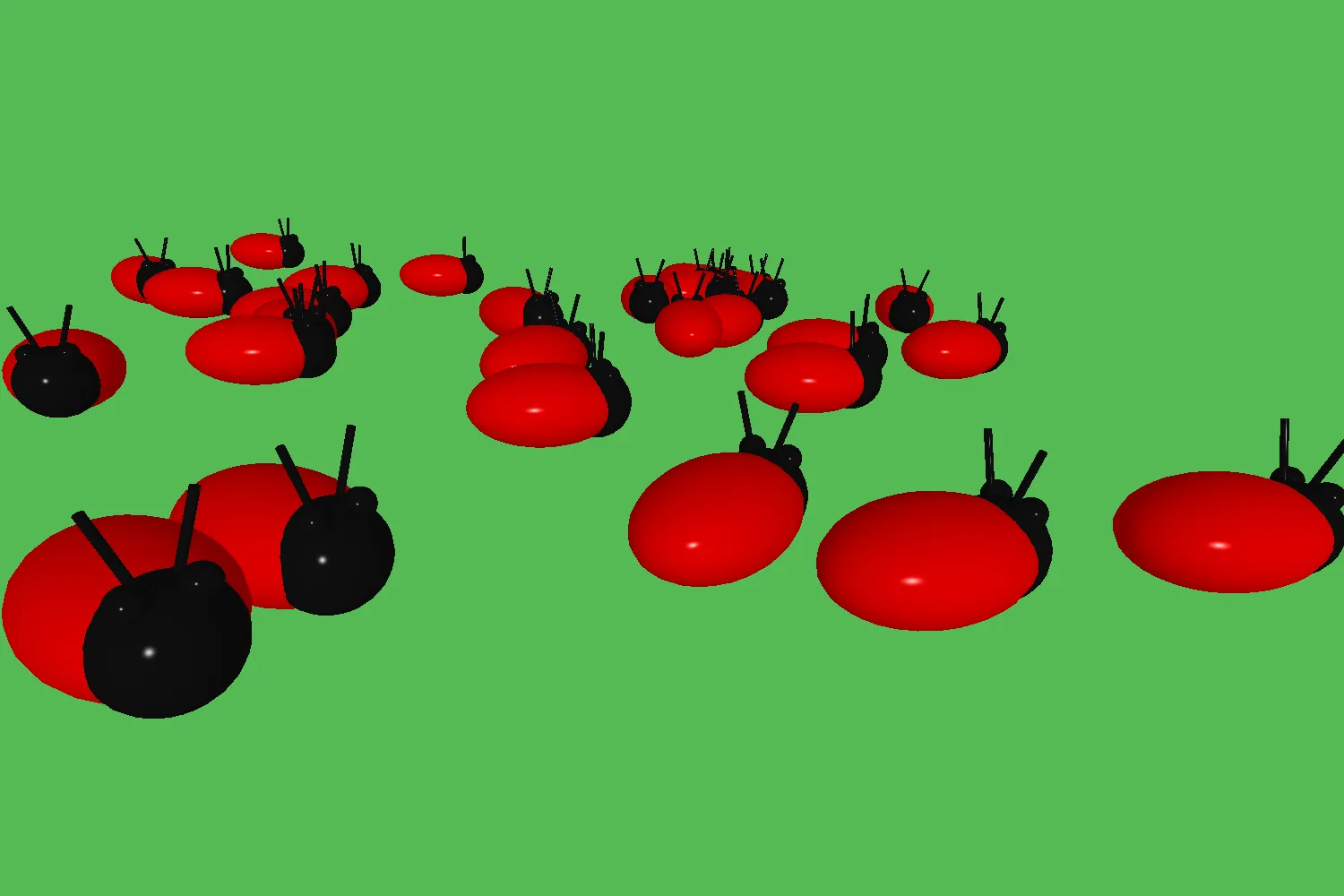 A bunch of red ladybugs on a green background