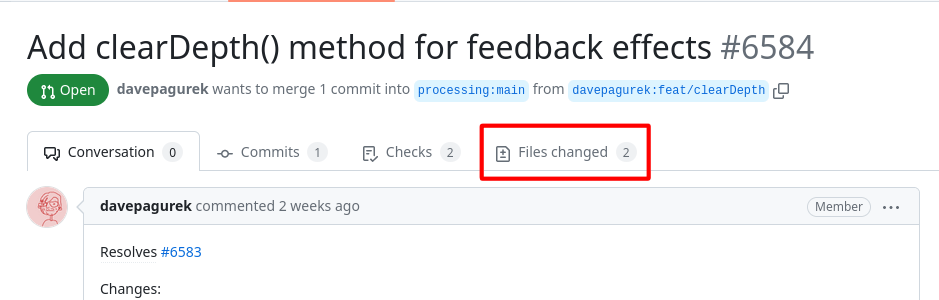 The "files changed" tab when viewing a pull request on GitHub