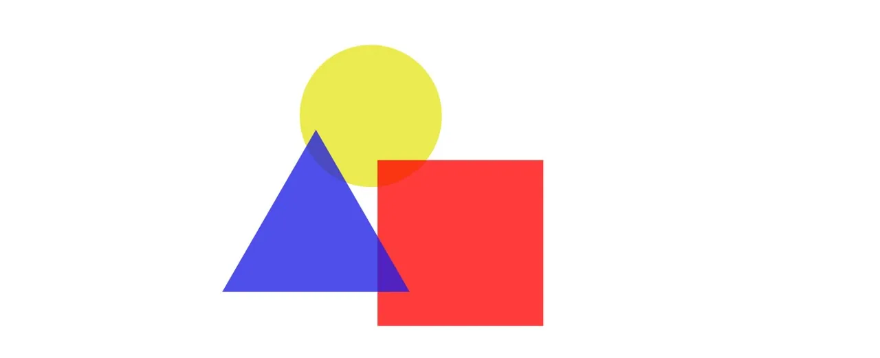 A composition with a blue triangle, a red square and a yellow circle