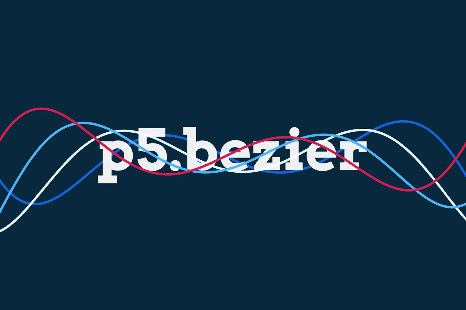 The p5.bezier text with curves of different colors.