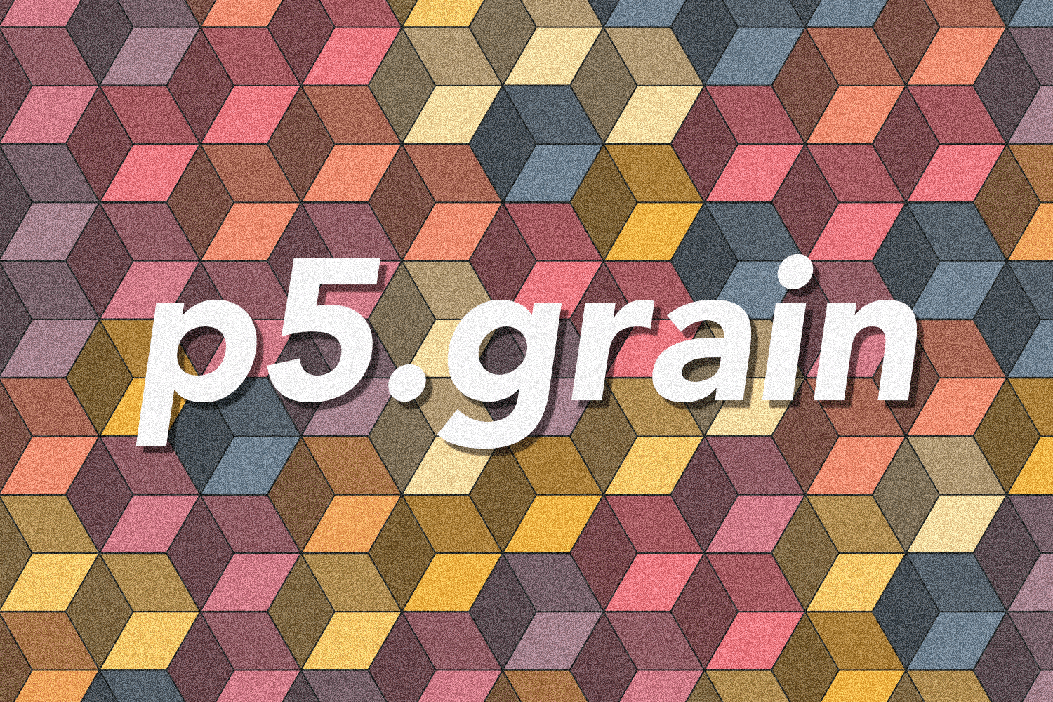 Colorful hexagonal cubes tessellation spelling "p5.grain"