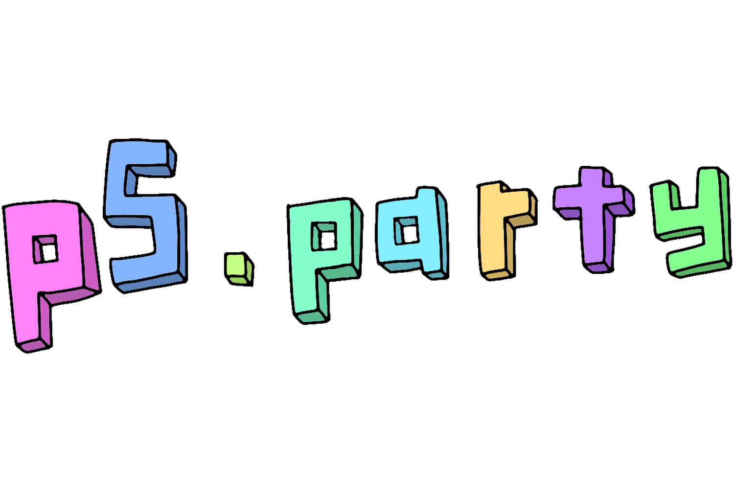 p5.party logo. cheerful pastel block letters spelling "p5.party"