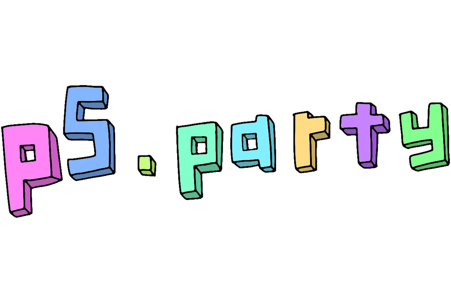 p5.party logo. cheerful pastel block letters spelling "p5.party"