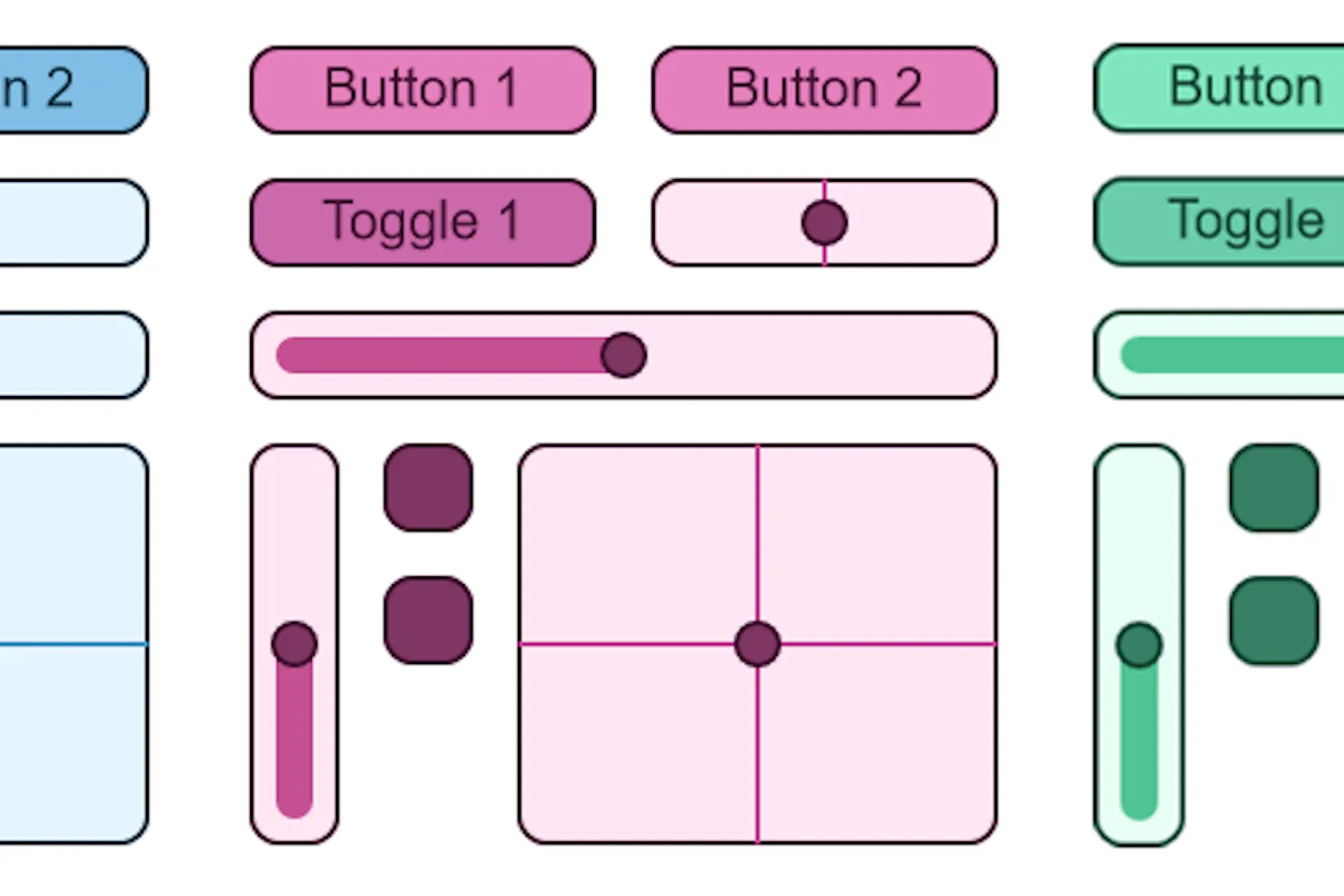 A grid of buttons and sliders created by the library.