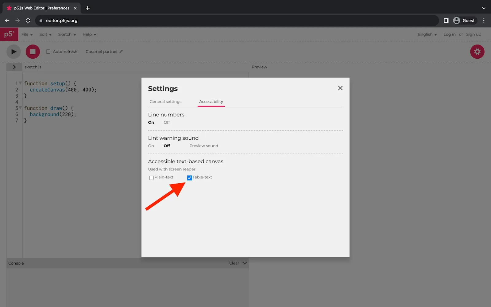 How to Use the p5.js Web Editor with a Screen Reader